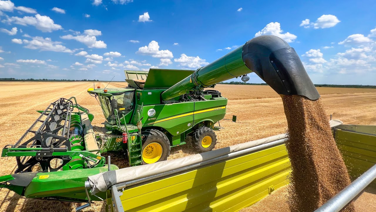Búza aratás 2022 🌾 John Deere S770i + JD 6170M + 6120M + Fliegl | Zsíros Major Kft.