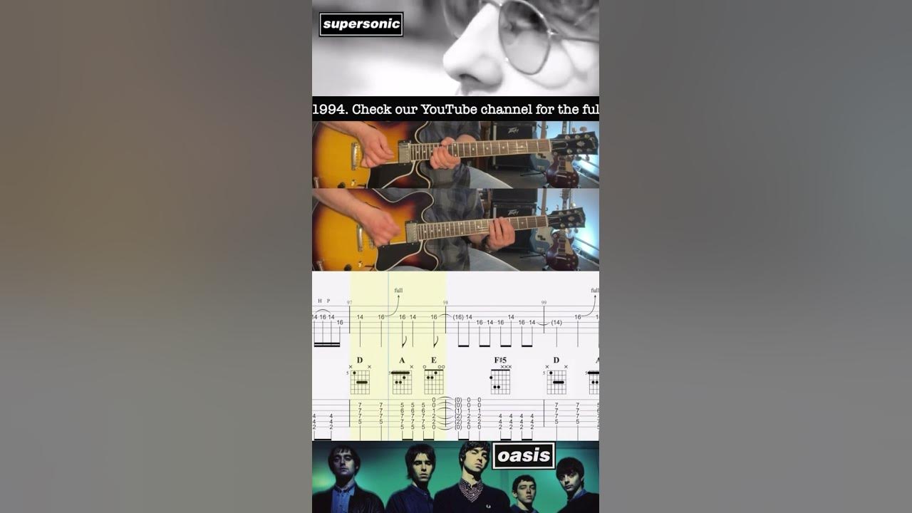 Supersonic - Oasis - Lead & Rhythm - Solo -  Guitar Lesson - Rolling Tab - Demonstration  #oasislive