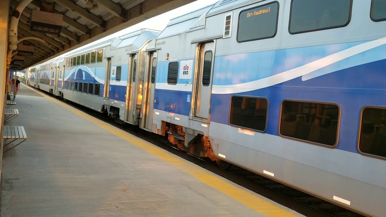 TRAINS EXO Commuter Train Station Stop at Dorval at Sunset YouTube