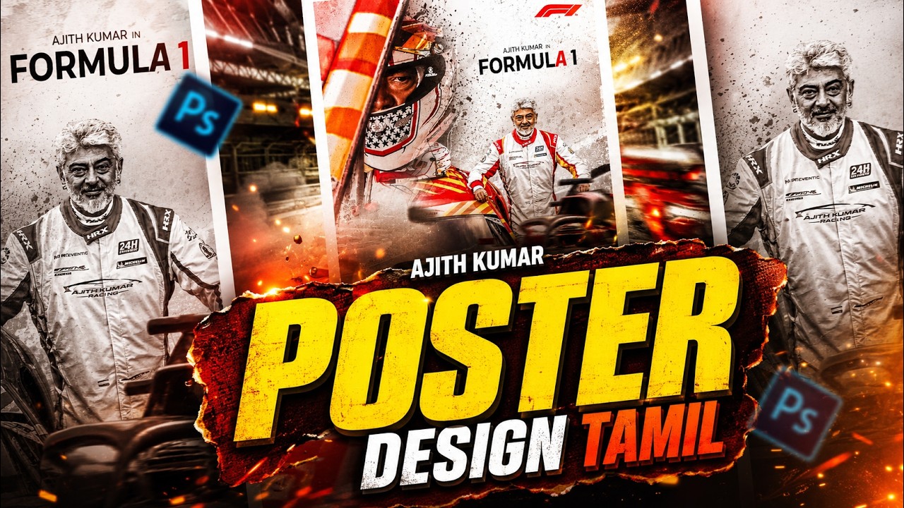 Ajith Kumar as F1 Racer | Create a Cinematic Movie Poster in Photoshop ...