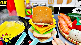 Making Fried Shrimp Sandwich and French fries with kitchen toys | Nhat Ky TiTi #253