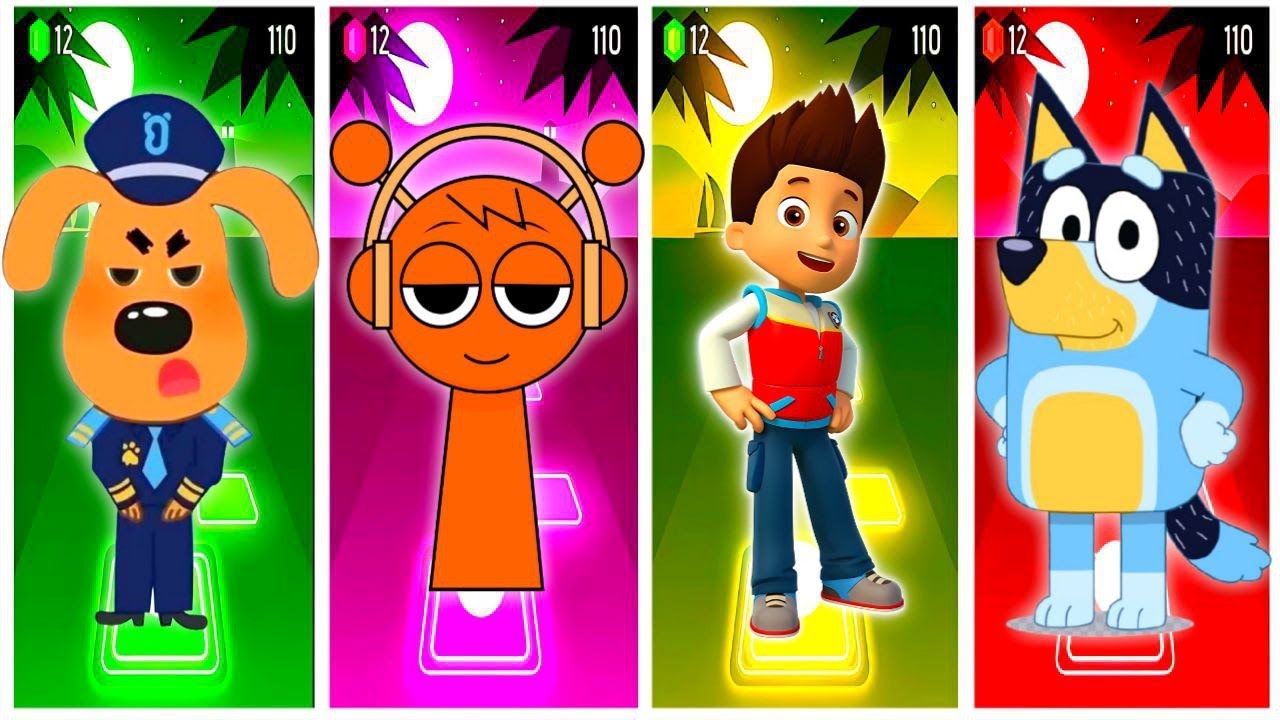 SHERIFF LABRADOR🆚SPRUNKI🆚PAW PATROL🆚BLUEY BINGO Tiles Hop EDM Rush🎶| Who Is Best?