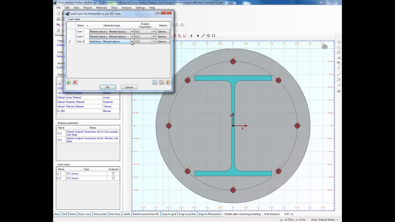 Creation of interaction diagram for a composite cross section of a column