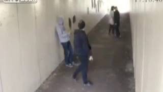 Two chavs throw cigarettes on man's girlfriend and get knocked out!