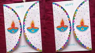 Easy & Beautiful White Paper Diwali Card Making /Diy Diwali Greeting Card /Handmade Diwali Card 2023