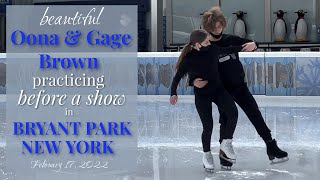 Oona Brown and Gage Brown practicing for the performance in Bryant Park, New York City