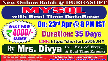 MYSQL with Real Time DataBase Online Training @ DURGASOFT