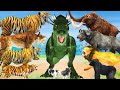Giant dinosaur vs giant elephant vs tiger fight cow cartoon buffalo lion saved by giant gorilla
