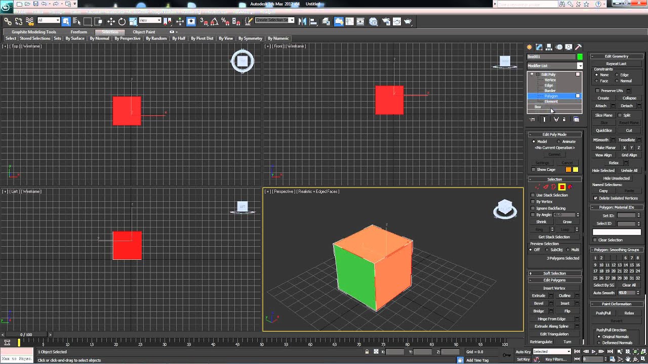 3ds max Modeling edit poly modifer Component Selection - YouTube