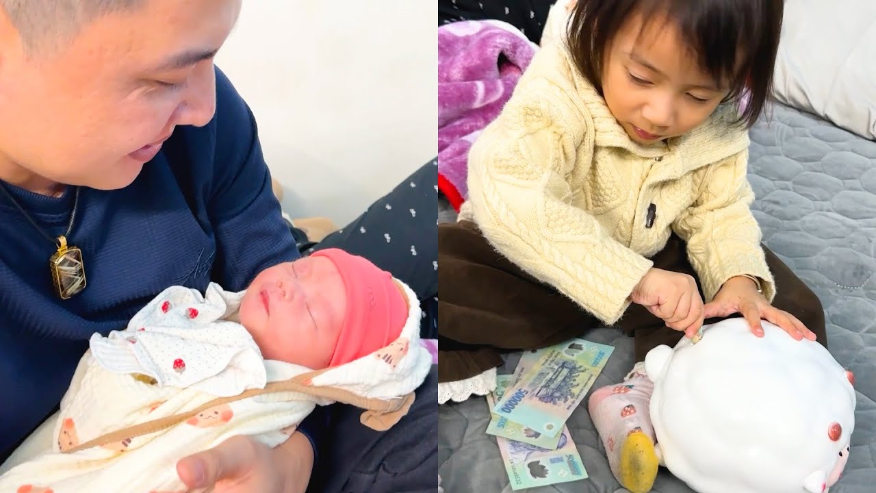 Diem is so lovely when she wants to give money to baby Banh Bao