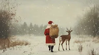 Santa and His Deer - Peaceful Snowy Winter Walk Christmas TV Art Screensaver | Holiday Wallpaper