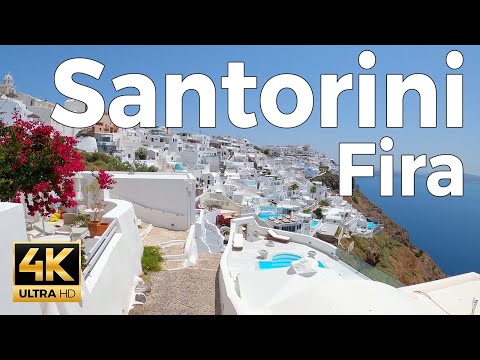 Fira, Santorini Walking Tour (4k Ultra HD 60fps) – With Captions