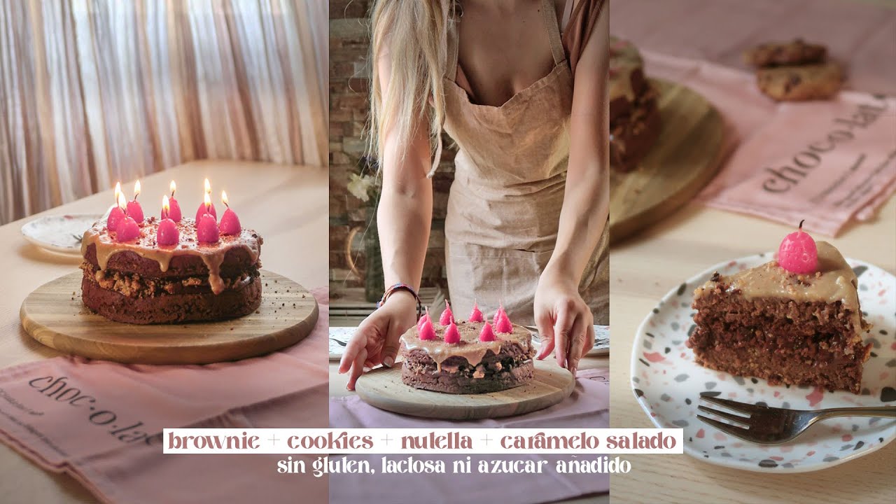 Tarta de Caramelo Salado, Brownie y Nutella (saludable) l Sin gluten y vegana