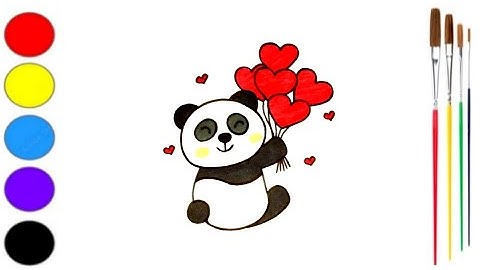 How To Draw A Cute Panda Holding Heart Balloons Easy | Happy Valentine