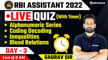 RBI Assistant 2022 | Live Quiz With Timer | Day - 3 | RBI Assistant Reasoning Questions | Gaurav Sir
