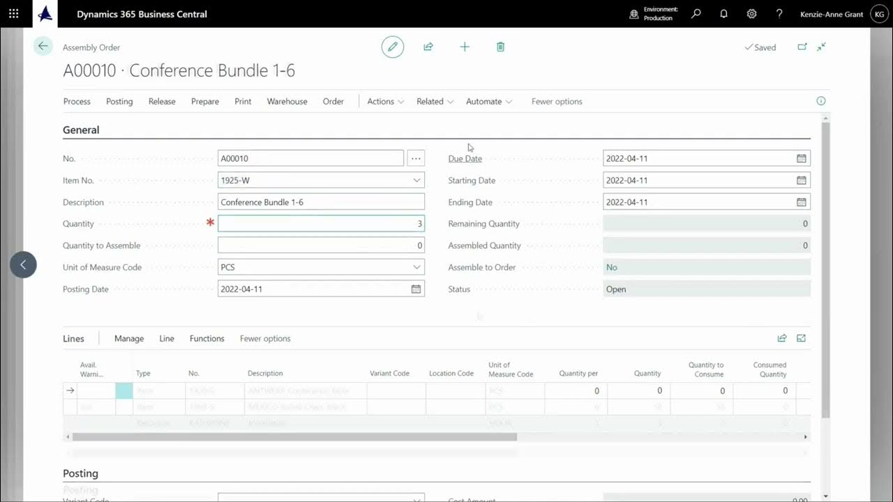 Simple assembly orders in Business Central YouTube