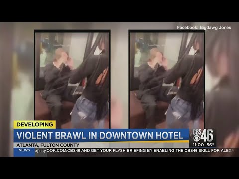 Wild hotel brawl caught on camera