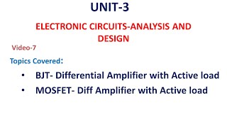 Differential amplifier with active load - BJT  & MOSFET | Unit-3-7 | ECA | ECAD