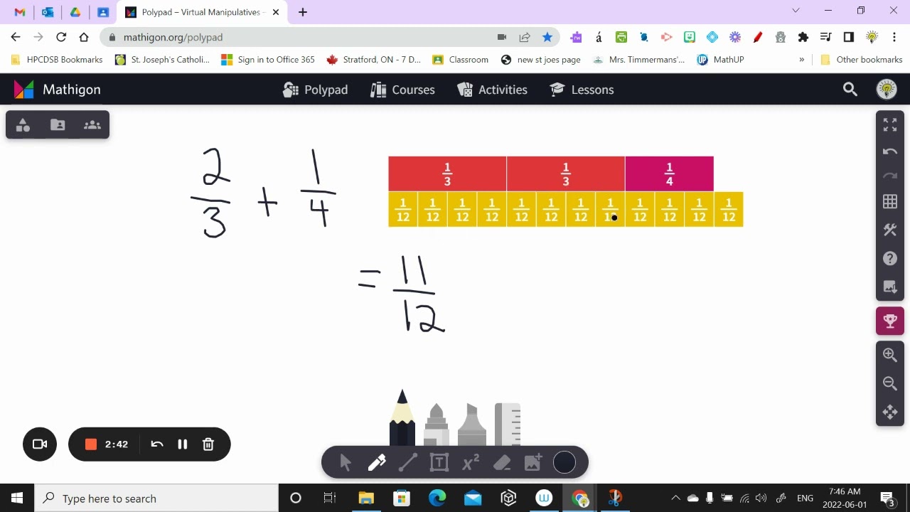 representing addition of fractions with visual models