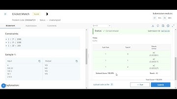 Cricket Match Codechef solution || Starter 86 codechef contest