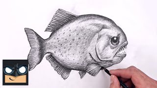 how to draw piranha sketch tutorial step by step