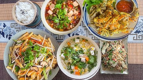 MÂM CÚNG 5 MÓN CHAY - RẰM T7 VU LAN | Gỏi cà tím, Nấm chiên mè, Đậu hũ chua ngọt, Nui xào, Canh bắp