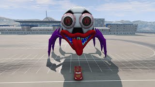 Escape the Giant Mike Mutant Football Spider Monster, Lightning McQueen vs Mike | BeamNG.