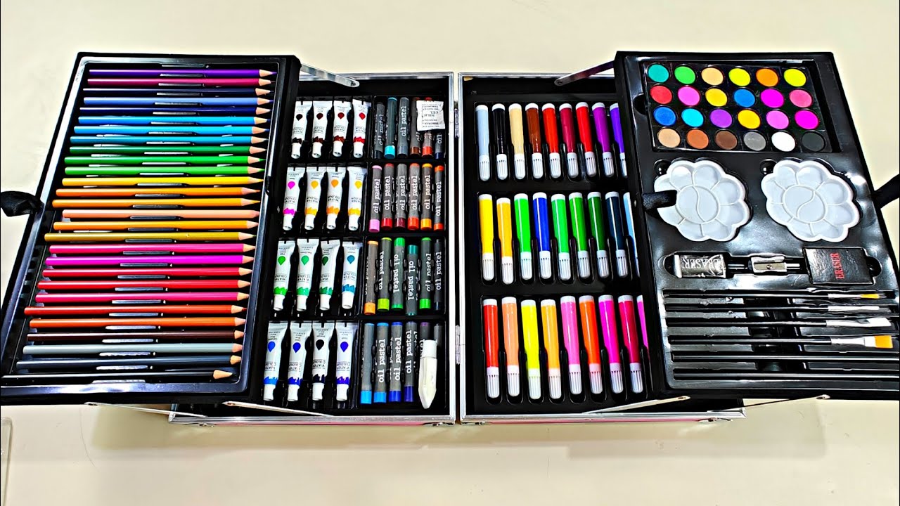 unicorn coloring art box, art kit, unicorn paint box, stationery set, unboxing and review in ...