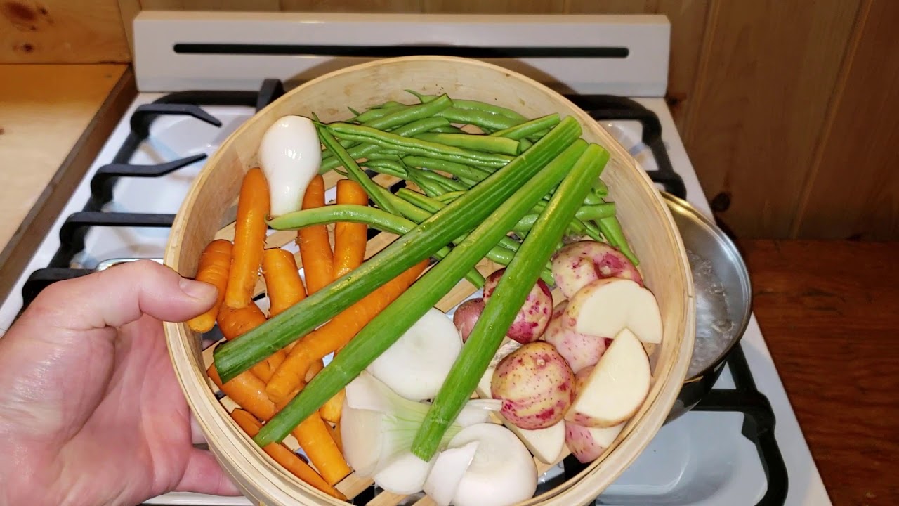First steamed veggies from the garden at the cabin 2018 - YouTube