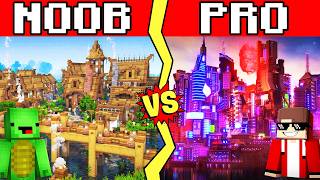 NEON CYBERPUNK CITY Build Guide In Minecraft - NOOB VS PRO CHALLENGE - Maizen Parody