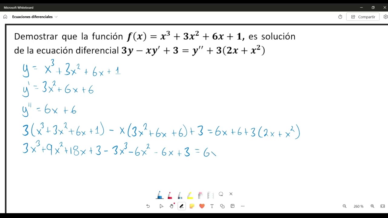 Verificación de soluciones de ecuaciones diferenciales: ejemplo resuelto