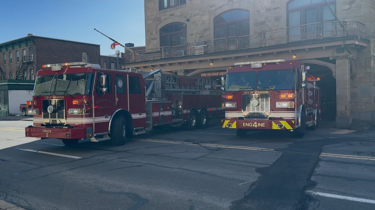 Scranton,PA Fire Department Engine 4 + Truck 2 Responding
