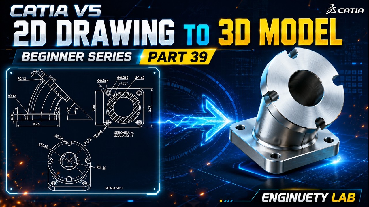CATIA V5 Beginner Tutorial Part 39 | 2D Drawing to 3D Model | Solid ...