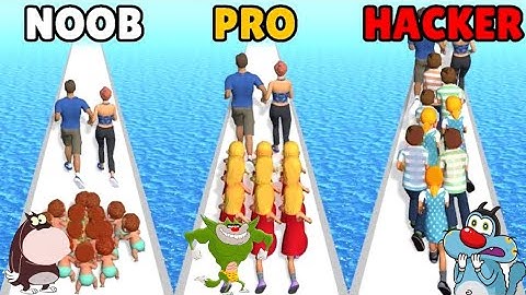 NOOB vs PRO vs HACKER In Family Run 3D Android iOS Oggy And Jack Funny