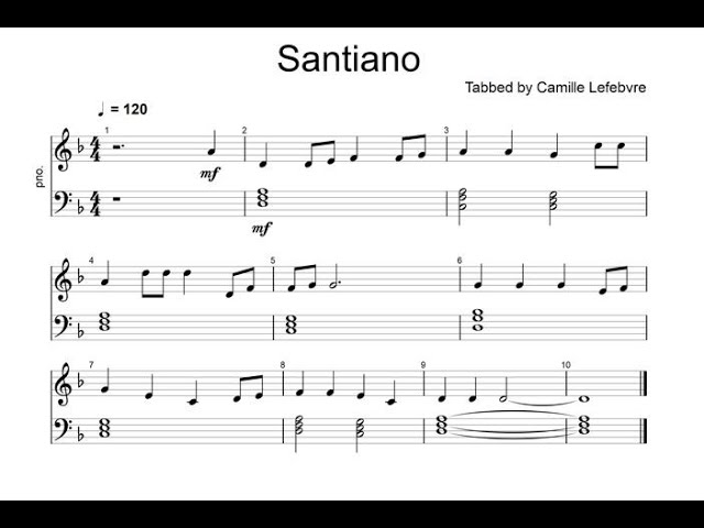 Hugues Aufray - Santiano partition piano facile 