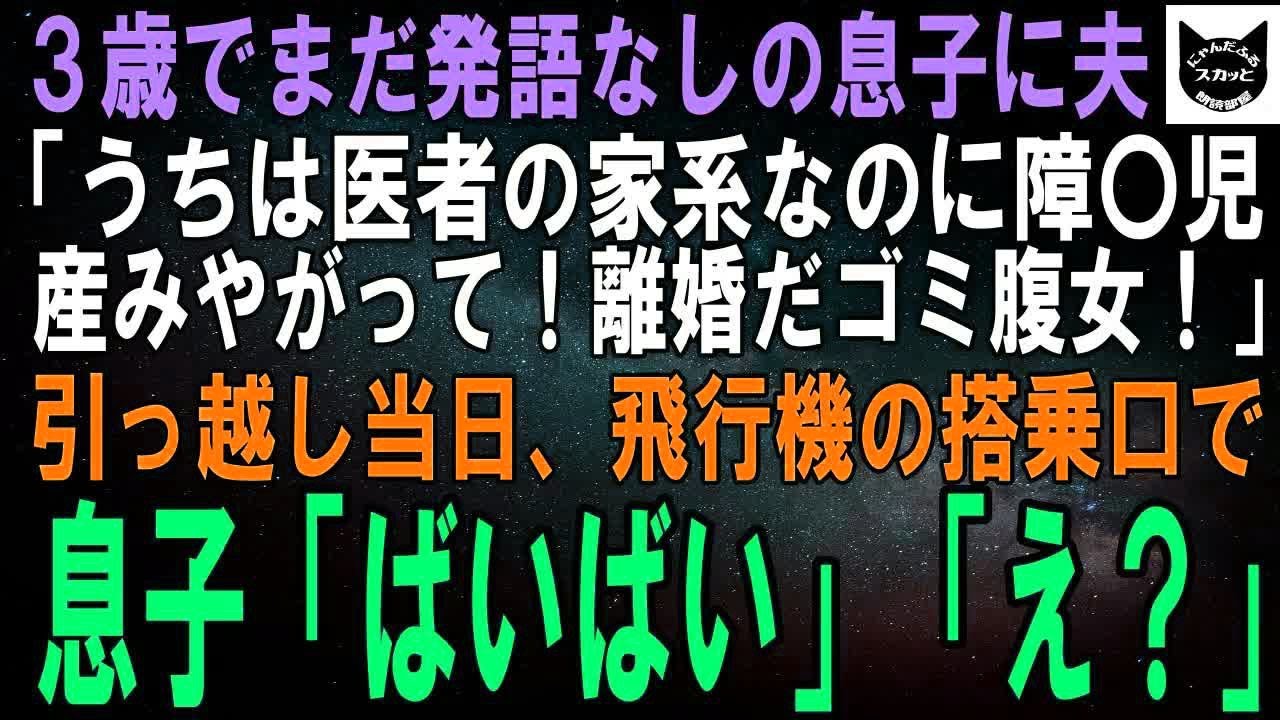 【スカッとする話】3歳でまだ発語なしの息子に夫「うちは医者の家系なのに障〇児なんぞ産みやがって！離婚だゴミ腹女！」引っ越し当日、飛行機の搭乗口で息子「ばいばい、パパ」「え？」実はｗ【修羅場】