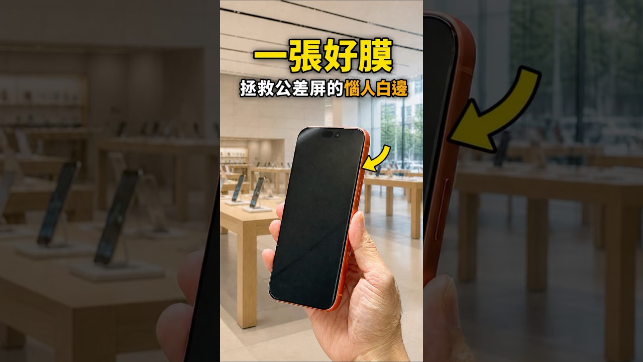 一張好膜，拯救公差屏的腦人白邊⁉️ #iPhone18 #公差屏 #HODA #3D熱彎玻璃貼 #果凍膠 縮圖