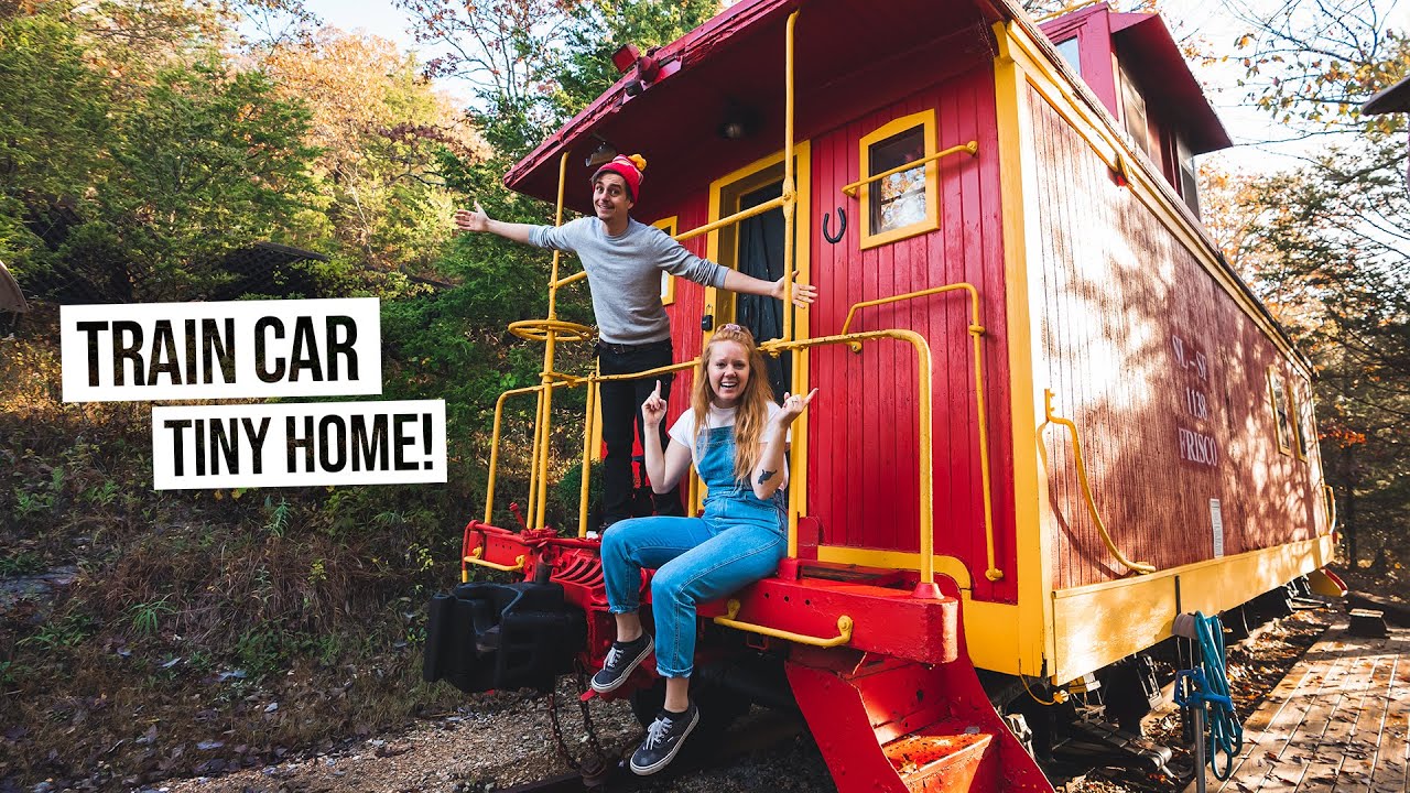 We Stayed in an OLD TRAIN CABOOSE! Quirkiest Tiny Home EVER (Eureka