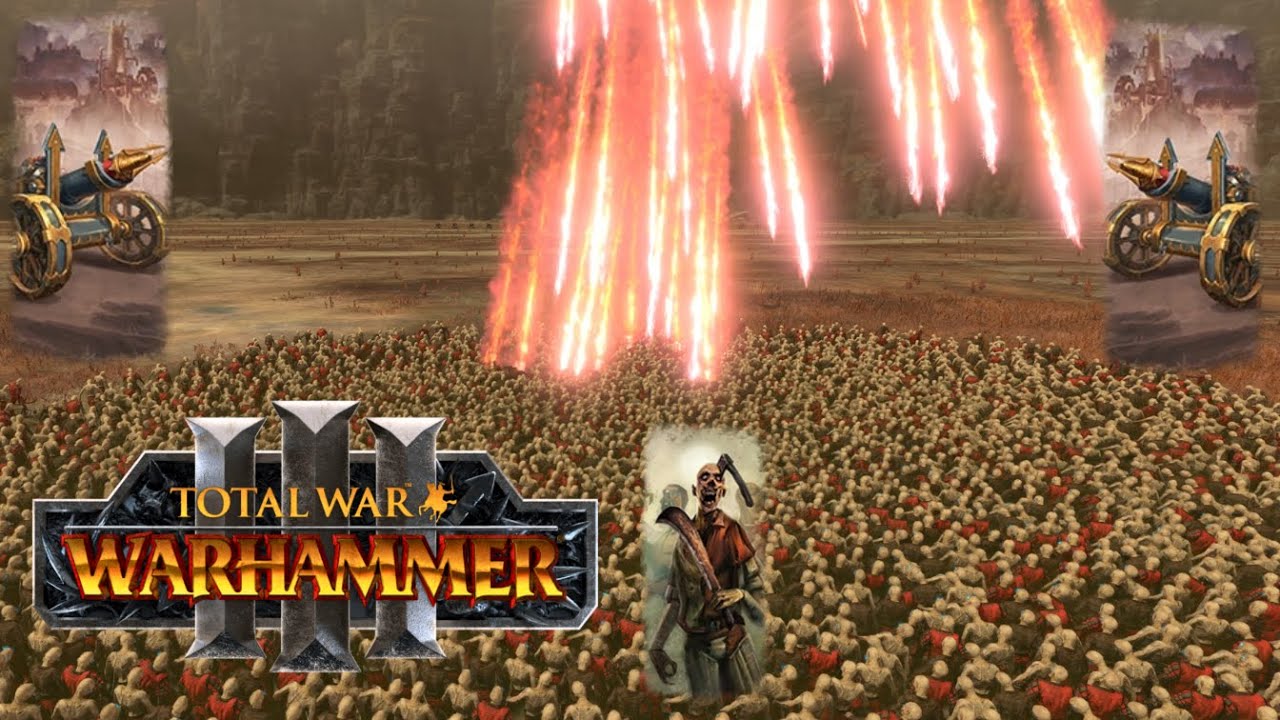 20 Deathshrieker Rocket Launchers vs 20 Clumped up Zombies in Total War: Warhammer 3