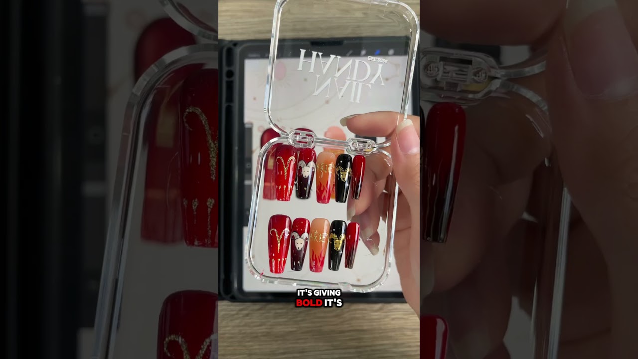 Aries Nail Art 🔥 | Bold Red & Black Zodiac Nails with Fire Vibes 