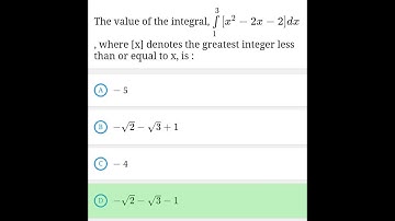 The value of the integral ∫25_1^3▒[𝑥^2−2𝑥−2]𝑑𝑥, where [x] denotes the greatest integer less than or