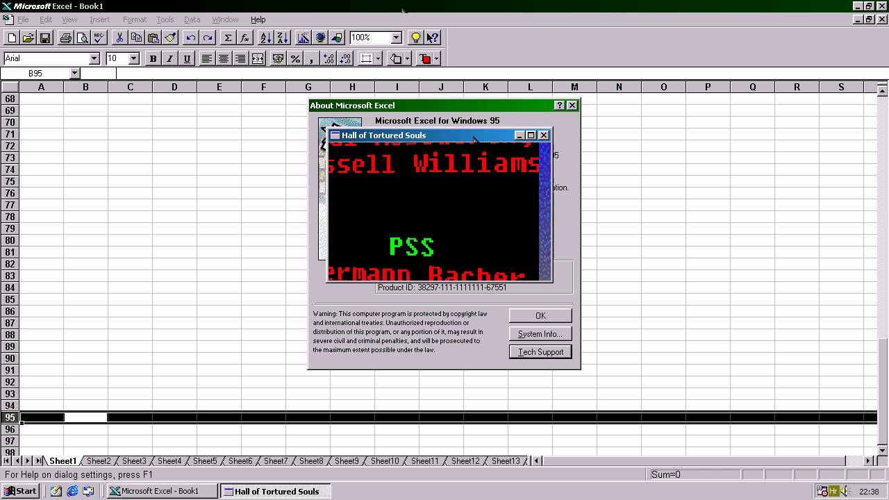 Microsoft Excel 95 Easter Egg Hall Of Tortured Souls Youtube