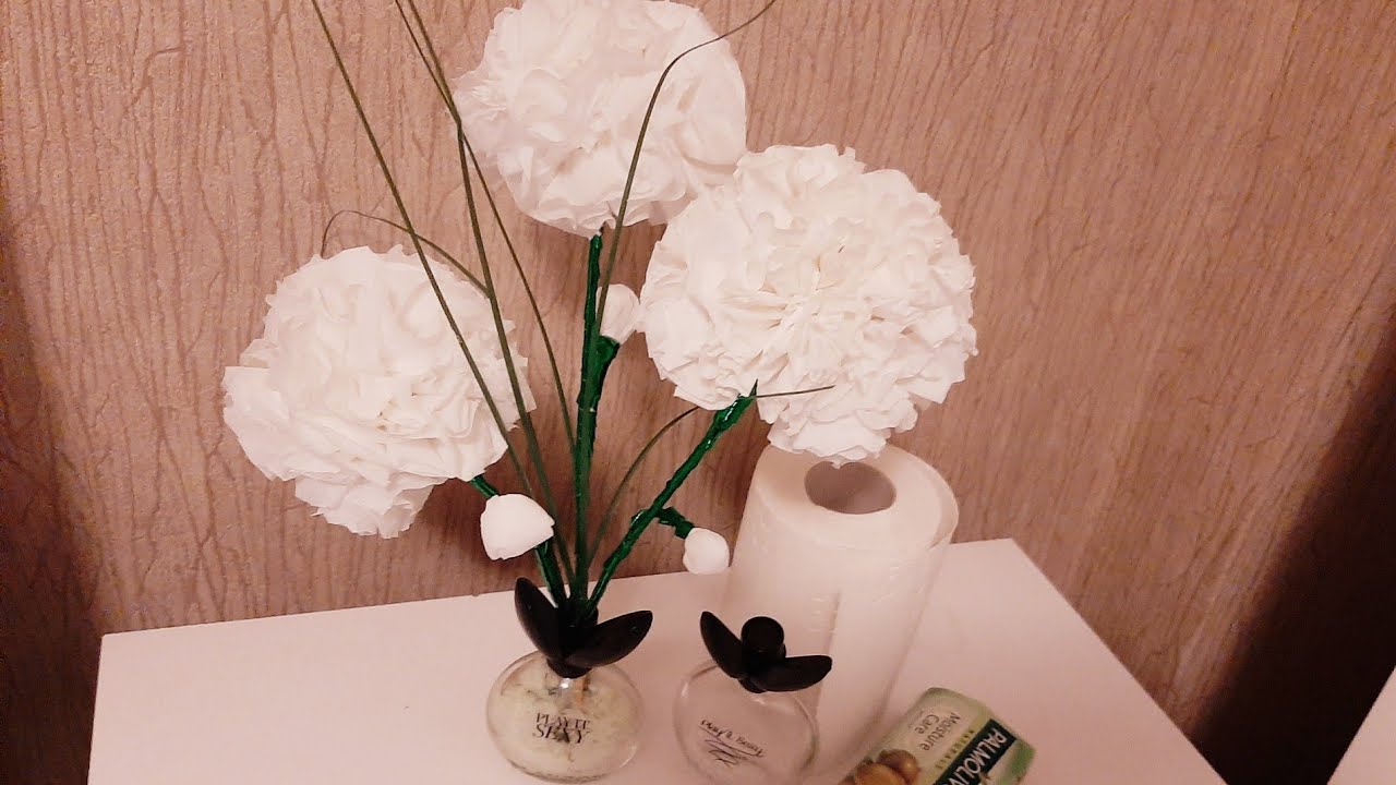 DIY -  flowers from toilet paper and empty perfume bottles with a pleasant aroma