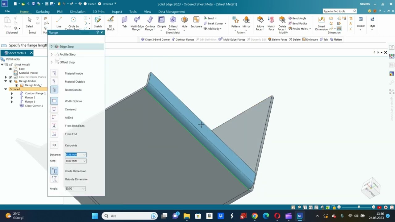 Solid Edge 2023 Eğitim Videoları-Sac Metal Modülü-14- Close 3 Bend Corner
