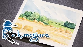 hay bales watercolor paint dried