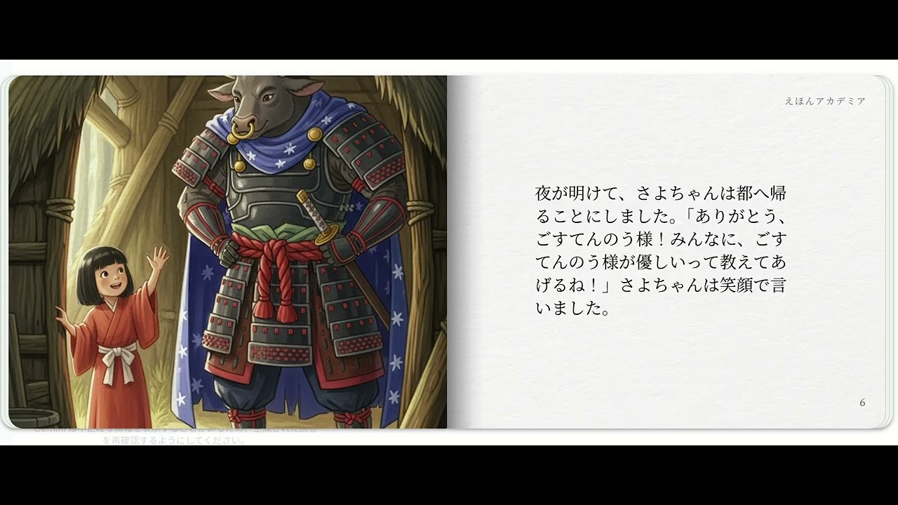 絵本 （ごすてんのうとさよちゃん）牛の顔を持つ勇者。昔の京都で疫病 