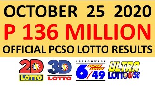 PCSO LOTTO RESULTS OCTOBER 25 2020 (SUNDAY)