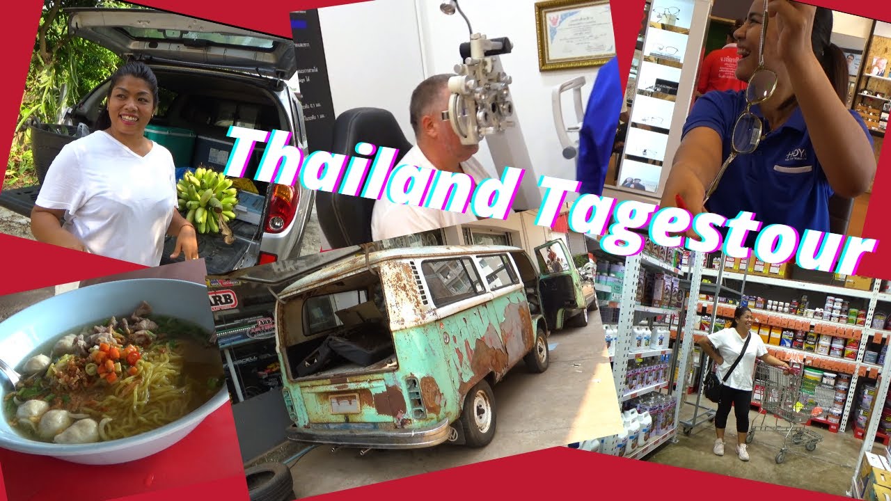 Optiker Thailand. Obst verkaufen, Brille kaufen. Baumarkt, Markt Straßenmarkt, hau raus die Penunsen