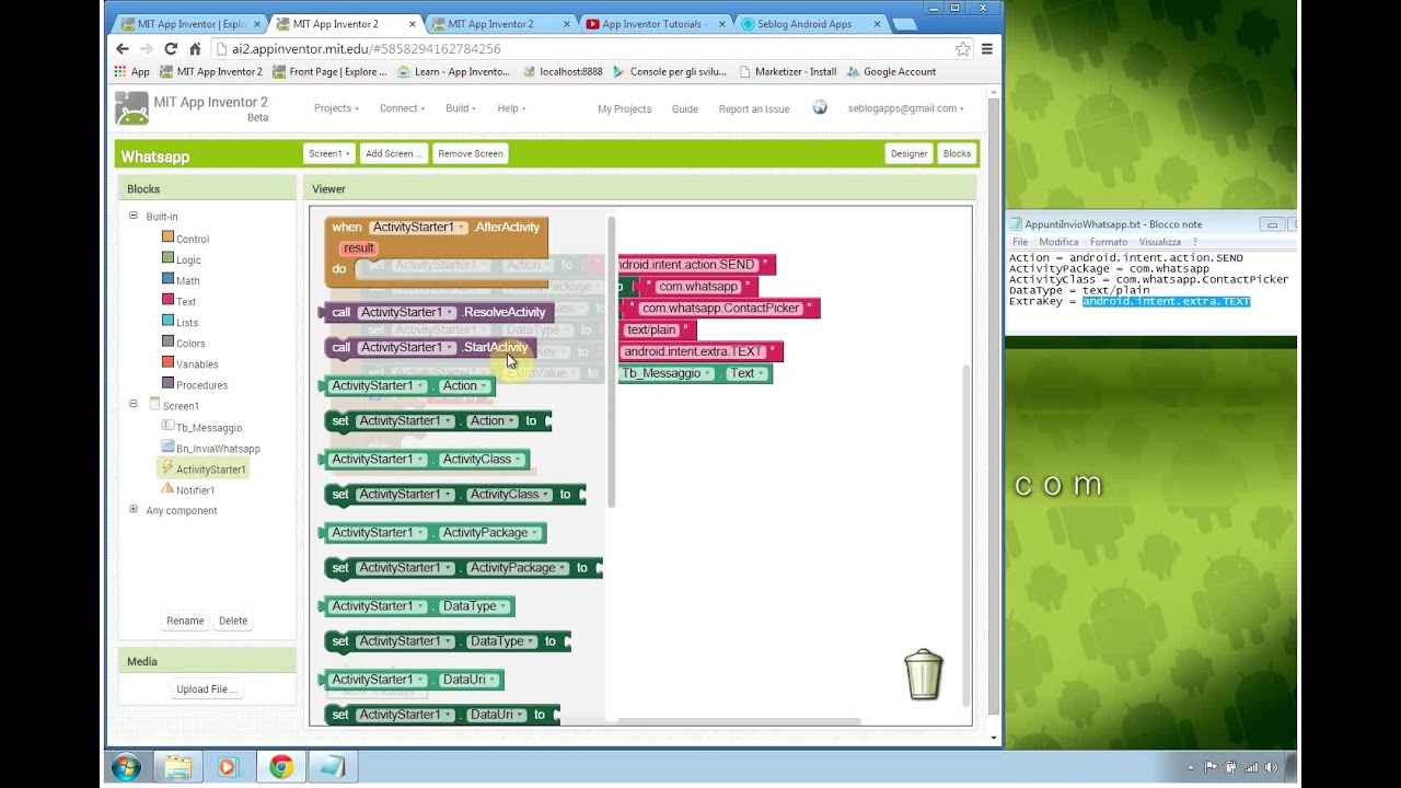 Tutorial (facile) - Inviare messaggi con Whatsapp in MIT App Inventor 2
