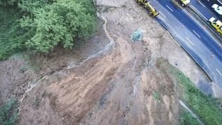 Drone footage captures mudslide that forced partial closure of I-40
